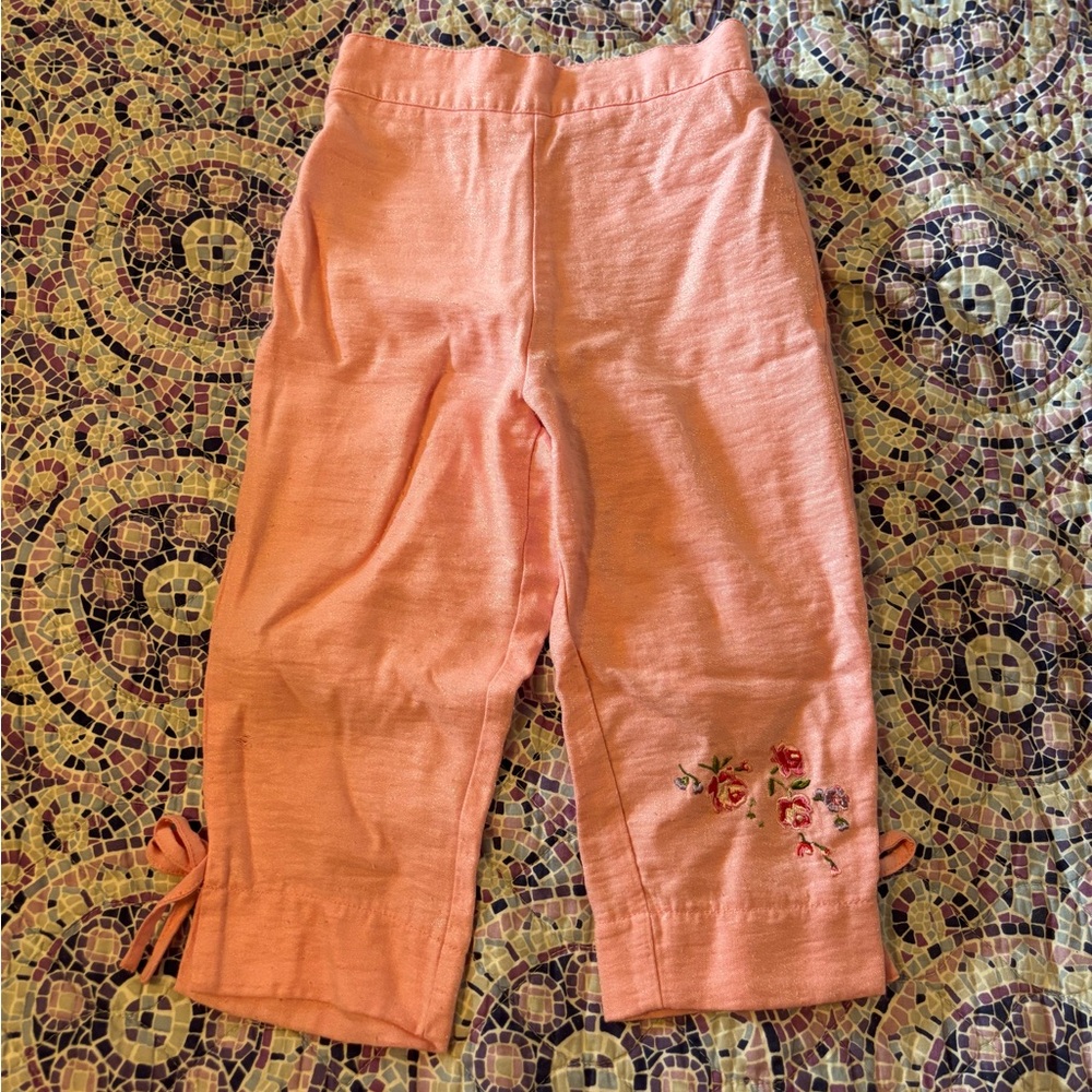 Vintage Y2K The Children's Place Pink Glittery Pants with Floral Embroidery